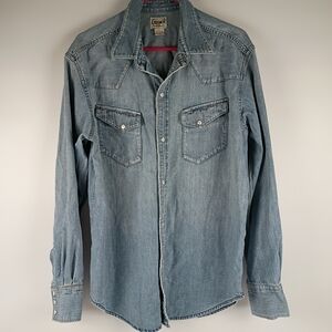 Lucky Brand Faded Light Blue Denim Western Shirt